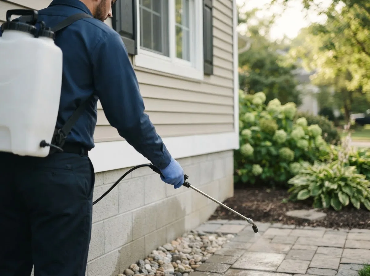 Pest control technician inspecting a home in Edgeley, ND